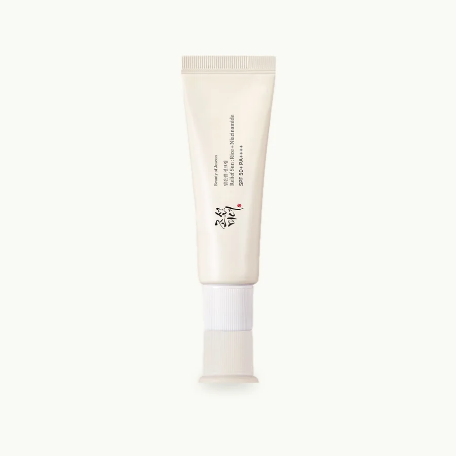 Relief Sun Rice + Probiotics SPF 50+: Cream Relief Sun tube standing upright on its cap