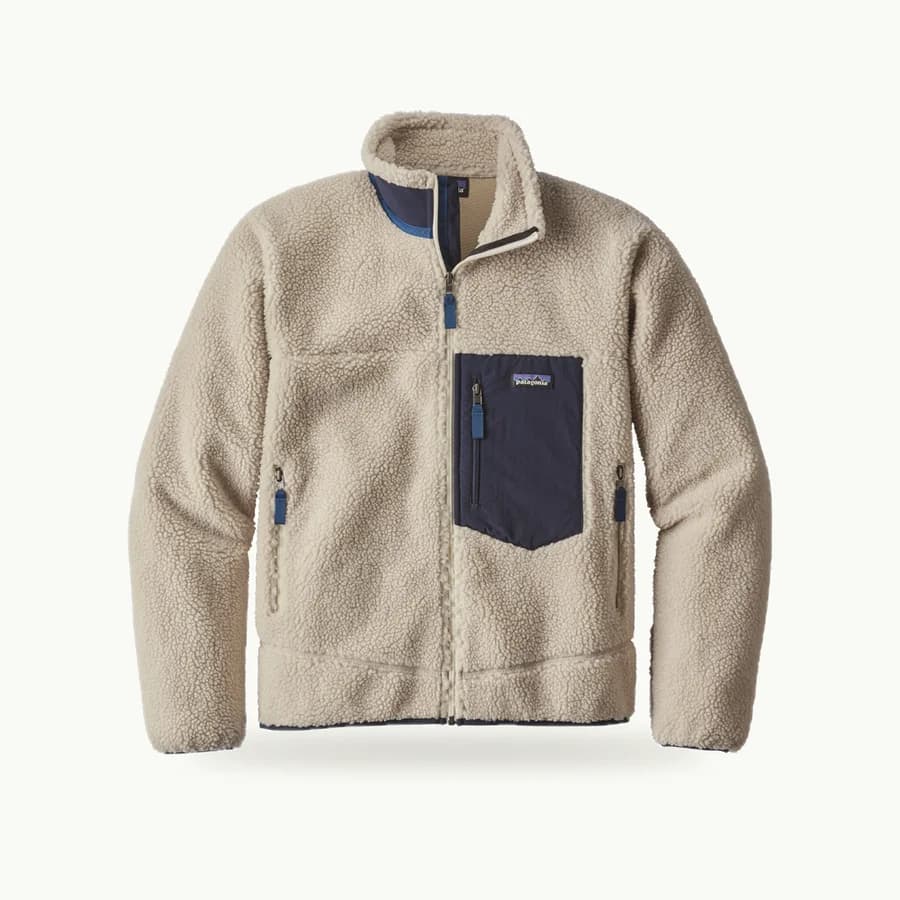 Classic Retro-X Fleece Jacket: Natural cream Classic Retro-X fleece jacket with a navy chest pocket, shown whole from the front on an invisible mannequin