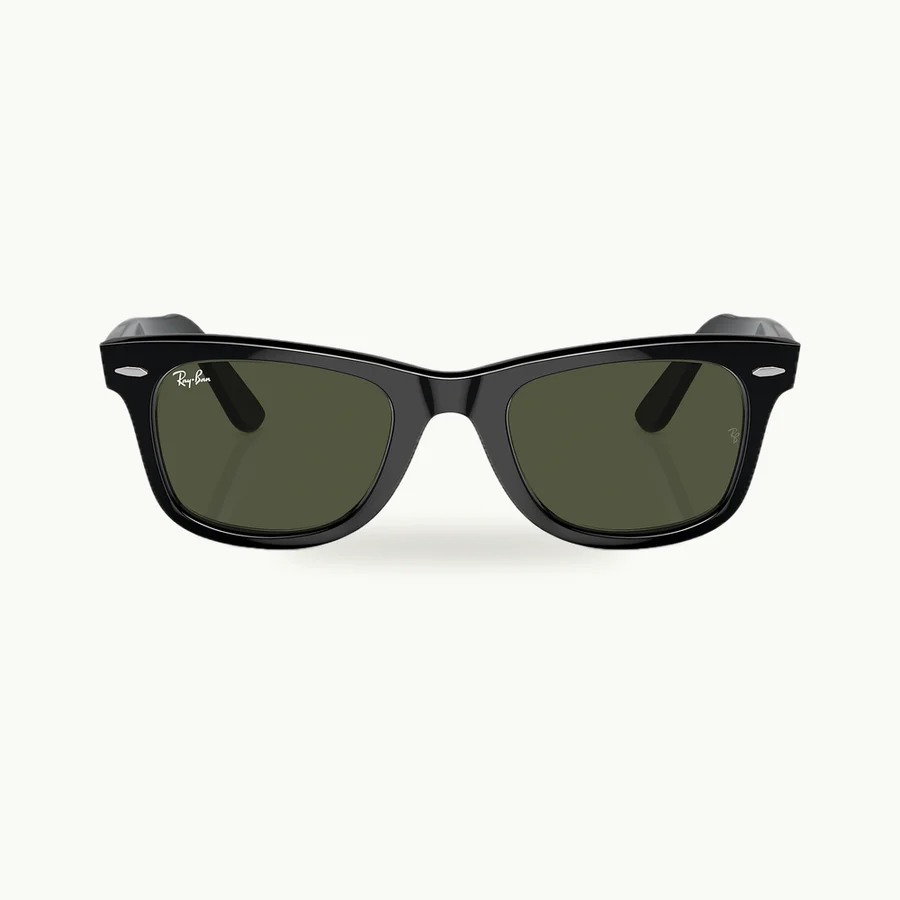Original Wayfarer Classic: Black Original Wayfarer Classic RB2140 sunglasses with green lenses, viewed straight from the front