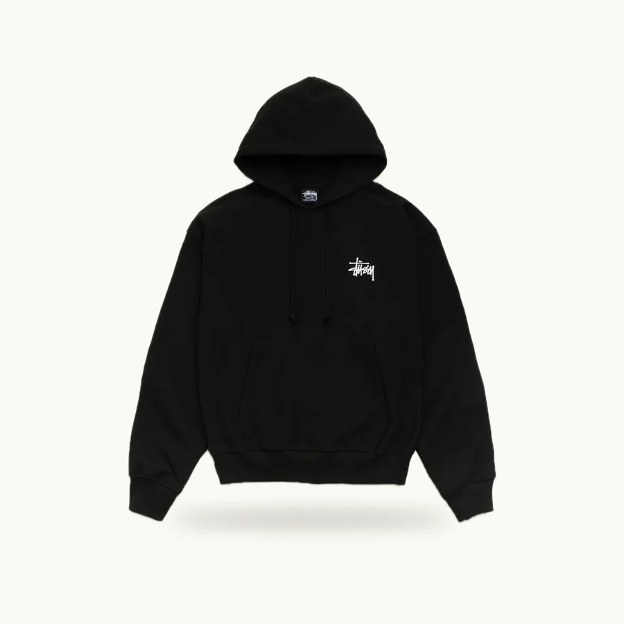 Basic Hoodie: Black Stussy Basic Hoodie laid flat